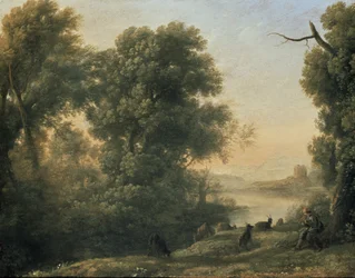Paysage fluvial avec chevrier jouant de la flûte, 17ème siècle
